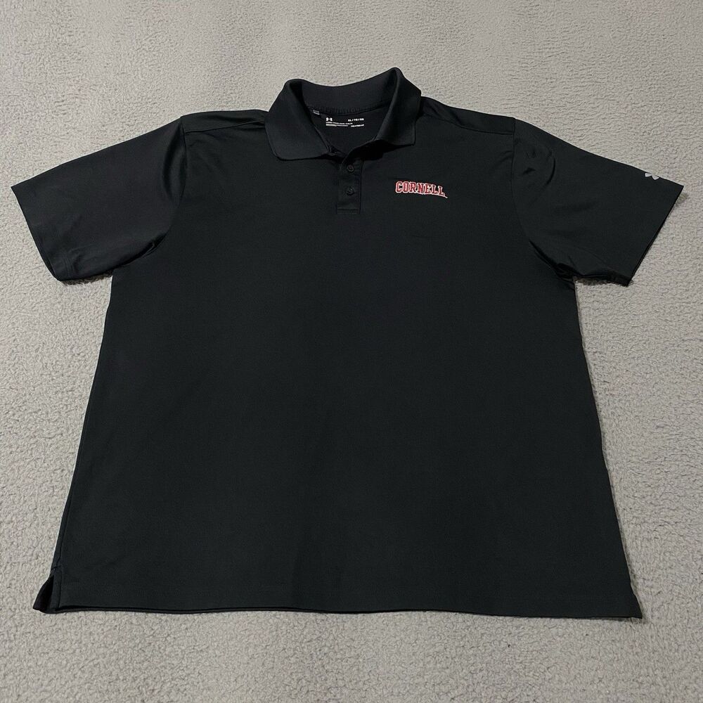 Cornell University Big Red Polo Shirt Under Armour Mens XL Black Heat Gear Golf